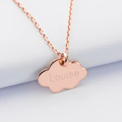 Pendentif enfant personnalisé médaille gravée plaqué or rose nuage 20x14 mm