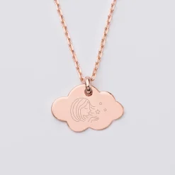 Pendentif enfant personnalisé médaille gravée plaqué or rose nuage 20x14 mm