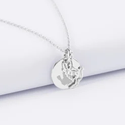 Pendentif enfant personnalisé médaille gravée argent 15 mm et breloque colombe 18 mm