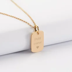 Pendentif enfant personnalisé médaille gravée plaqué or rectangle 17x11 mm