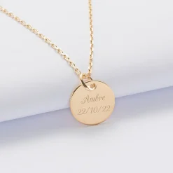 Pendentif enfant personnalisé médaille gravée plaqué or 15 mm