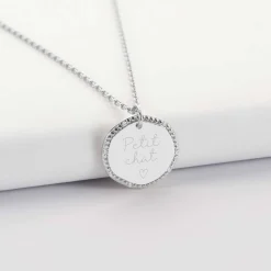 Pendentif enfant personnalisé médaille contour scintillant gravée argent 16 mm