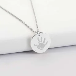 Pendentif enfant personnalisé médaille contour scintillant gravée argent 16 mm