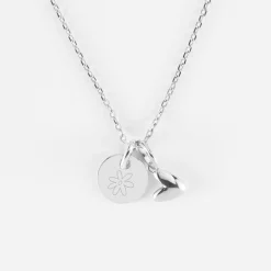 Pendentif enfant personnalisé médaille gravée argent 10 mm et breloque petit coeur bombé 7 mm - HappyBulle x Atelier Wagram
