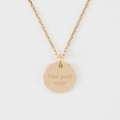 Pendentif enfant personnalisé médaille martelée gravée plaqué or 15 mm
