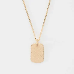 Pendentif enfant personnalisé médaille gravée martelée plaqué or rectangle 17x11 mm