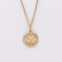 Pendentif enfant personnalisé médaille gravée plaqué or rose des vents texturée 14 mm