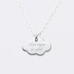 Pendentif enfant personnalisé prénom médaille gravée argent dormeuse nuage 20x14 mm