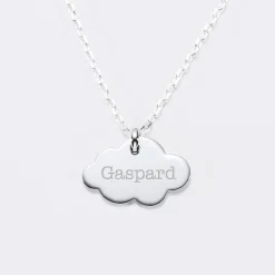 Pendentif enfant personnalisé prénom médaille gravée argent dormeuse nuage 20x14 mm