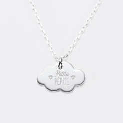 Pendentif enfant personnalisé prénom médaille gravée argent dormeuse nuage 20x14 mm