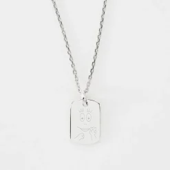 Pendentif enfant personnalisé médaille gravée argent rectangle 17x11 mm - Happybulle x Barbapapa