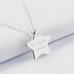 Pendentif enfant personnalisé prénom médaille gravée argent dormeuse étoile 20x20