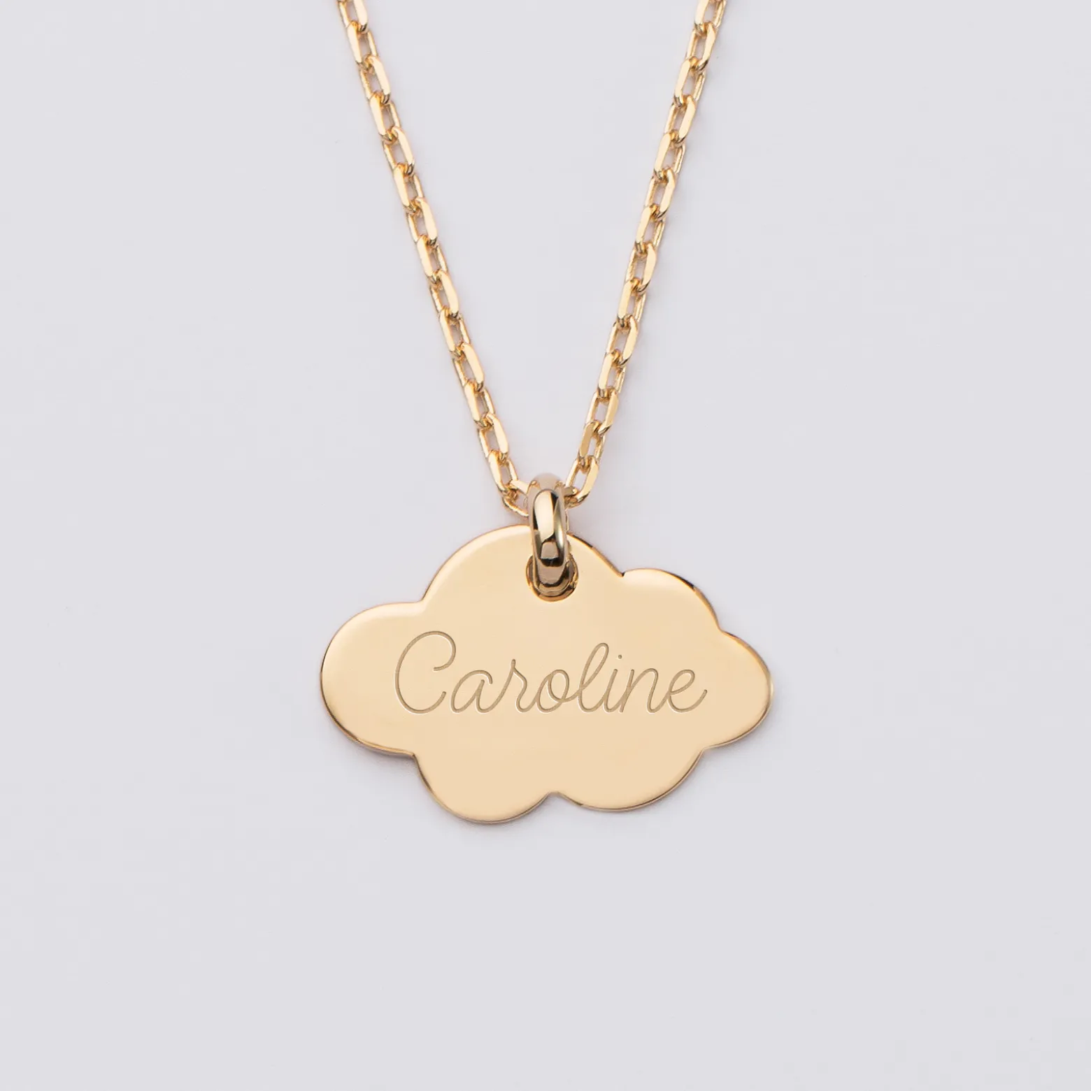 Pendentif enfant personnalisé prénom médaille gravée plaqué or nuage 20x14 mm