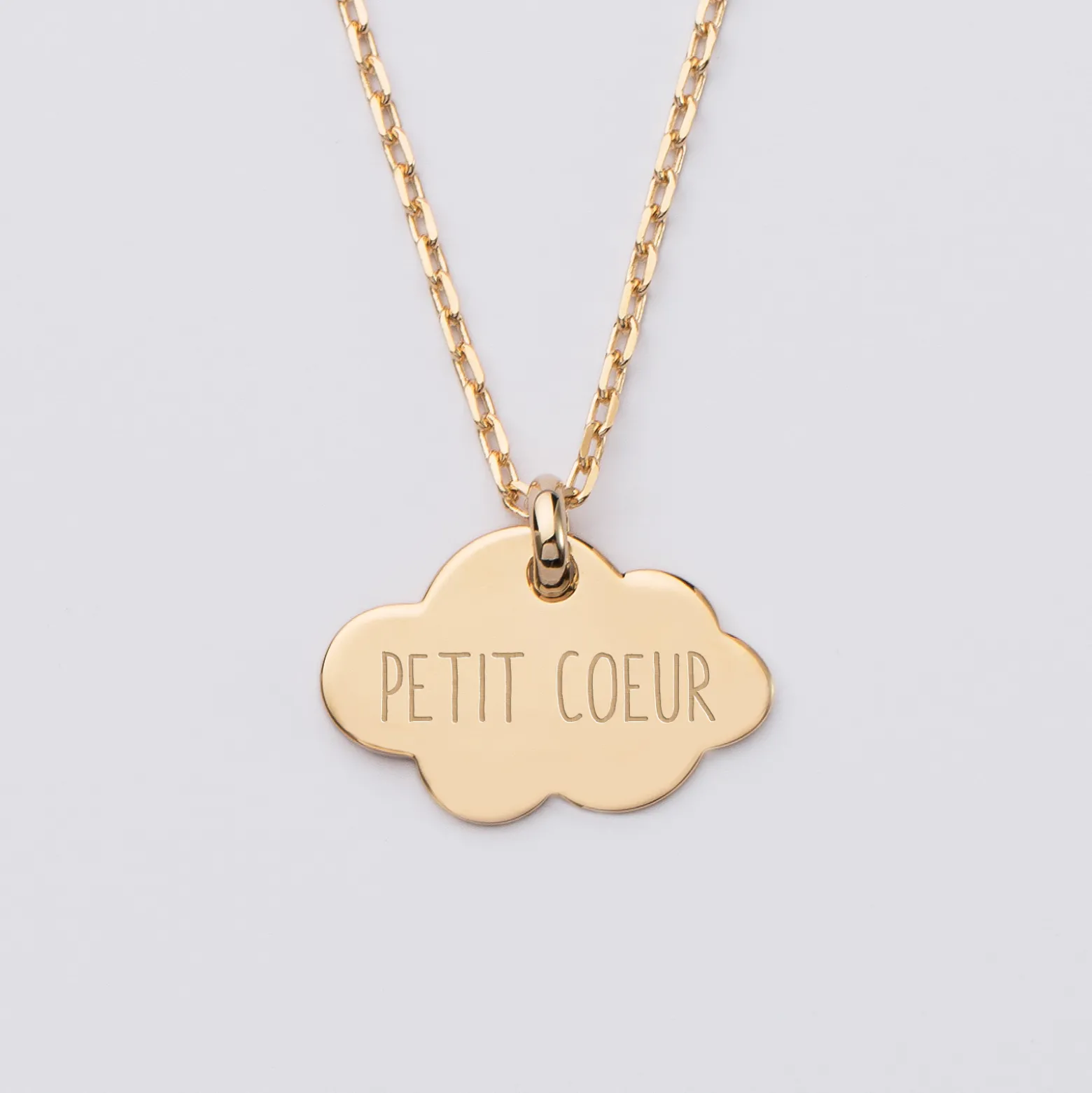 Pendentif enfant personnalisé prénom médaille gravée plaqué or nuage 20x14 mm