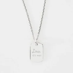 Pendentif enfant personnalisé médaille gravée martelée argent rectangle 17x11 mm - Nos petits imparfaits
