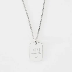 Pendentif enfant personnalisé médaille gravée martelée argent rectangle 17x11 mm - Nos petits imparfaits