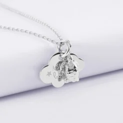 Pendentif enfant personnalisé médaille gravée argent nuage 20x14 mm et breloque tortue 10 mm