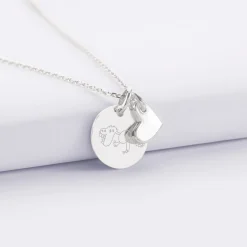 Pendentif enfant personnalisé médaille gravée argent 15 mm et breloque coeur email 10 mm