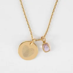 Pendentif enfant personnalisé médaille gravée plaqué or 15 mm et breloque rectangle zircon plaqué or 9 mm