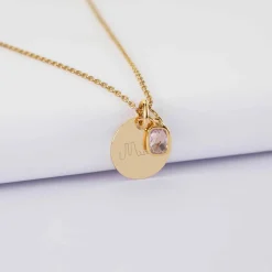 Pendentif enfant personnalisé médaille gravée plaqué or 15 mm et breloque rectangle zircon plaqué or 9 mm