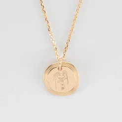 Pendentif enfant personnalisé médaille contour strié gravée plaqué or 17 mm