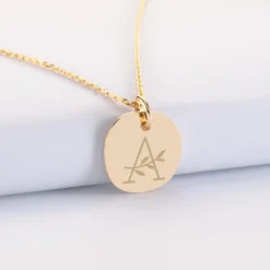 Pendentif enfant personnalisé médaille contour strié gravée plaqué or 17 mm
