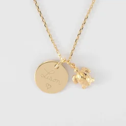 Pendentif enfant personnalisé médaille gravée plaqué or 15 mm et breloque tortue 10 mm