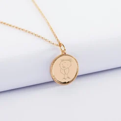 Pendentif enfant personnalisé médaille gravée plaqué or ange texturée 14 mm