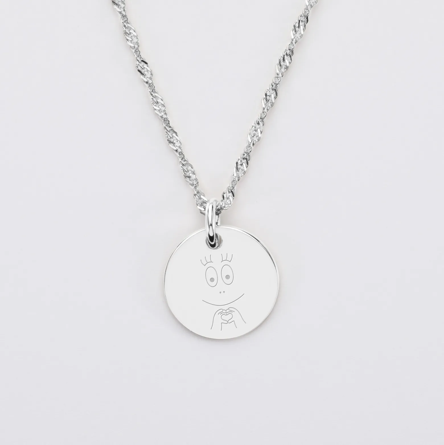Pendentif enfant personnalisé médaille gravée argent 15 mm - Happybulle x Barbapapa
