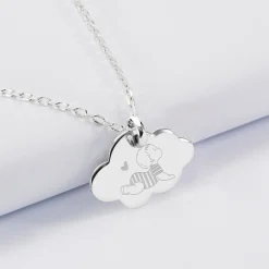Pendentif enfant personnalisé illustration bébé médaille gravée argent nuage 20x14 mm - HappyBulle x Marie Savart