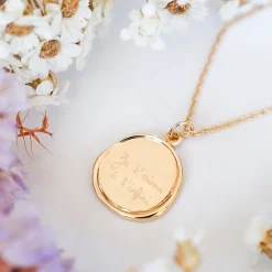 Pendentif enfant personnalisé médaille cachet gravée plaqué or 17 mm