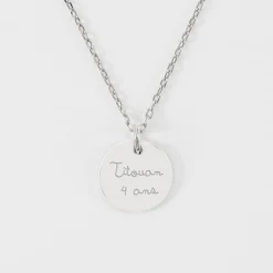 Pendentif enfant personnalisé médaille martelée gravée argent 15 mm