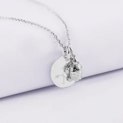 Pendentif enfant personnalisé médaille gravée argent 15 mm et breloque tortue 10 mm