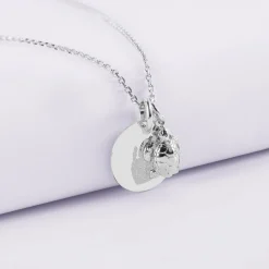 Pendentif enfant personnalisé médaille gravée argent 15 mm et breloque tortue 10 mm