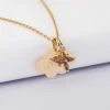 Pendentif enfant personnalisé médaille gravée plaqué or nuage 20x14 mm et breloque fleur pétales zircons 10 mm