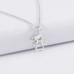 Pendentif enfant petite fille zircon argent 12 mm