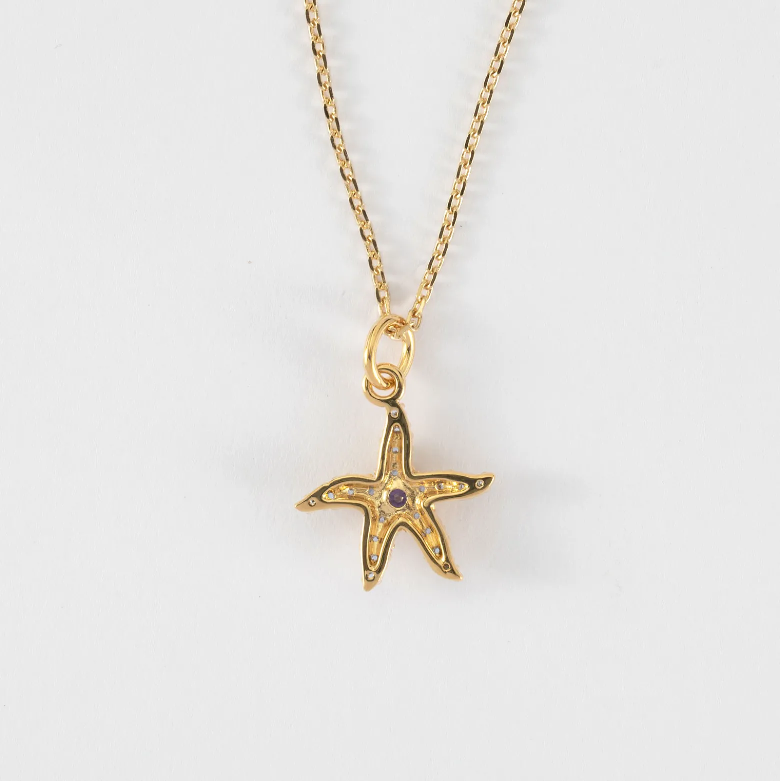 Pendentif enfant étoile de mer scintillante zircons bleus plaqué or 15 mm