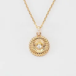 Pendentif enfant tournesol scintillant plaqué or 14 mm