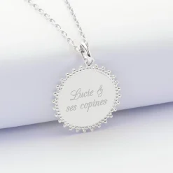 Pendentif EVJF personnalisé médaille soleil gravée argent 20 mm
