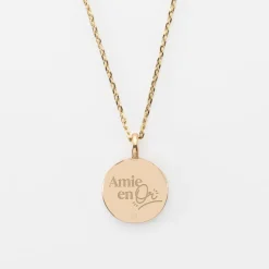 Pendentif EVJF personnalisé médaille gravée plaqué or email blanc soleil 14 mm