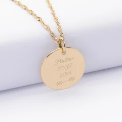 Pendentif EVJF personnalisé médaille gravée plaqué or 19 mm
