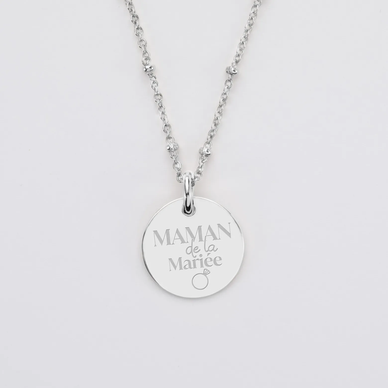 Pendentif Famille des mariés personnalisé médaille gravée argent 15 mm