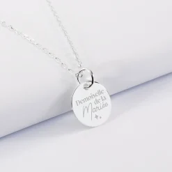 Pendentif Famille des mariés personnalisé médaille gravée argent 15 mm