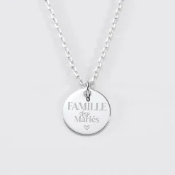 Pendentif Famille des mariés personnalisé médaille gravée argent 15 mm