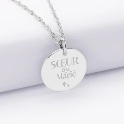 Pendentif Famille des mariés personnalisé médaille gravée argent 19 mm