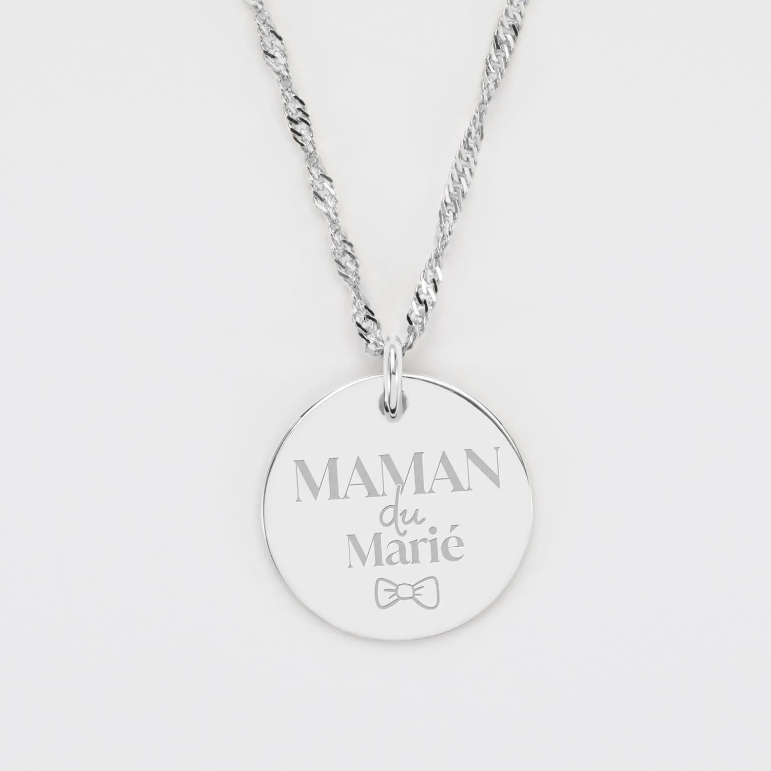 Pendentif Famille des mariés personnalisé médaille gravée argent 19 mm