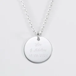 Pendentif Famille des mariés personnalisé médaille gravée argent 19 mm