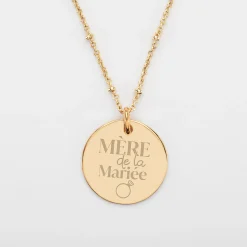 Pendentif Famille des mariés personnalisé médaille gravée plaqué or 19 mm