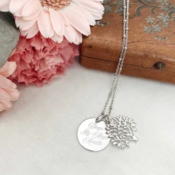 Pendentif famille personnalisé arbre de vie et médaille gravée argent 19 mm
