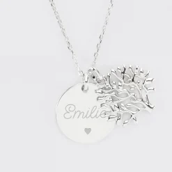 Pendentif famille personnalisé arbre de vie et médaille gravée argent 19 mm